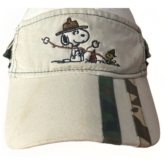 Knott’s Berry Farm Souvenir Peanuts Snoopy Woodstock Camping Visor Hat Camo Vtg - Picture 1 of 8